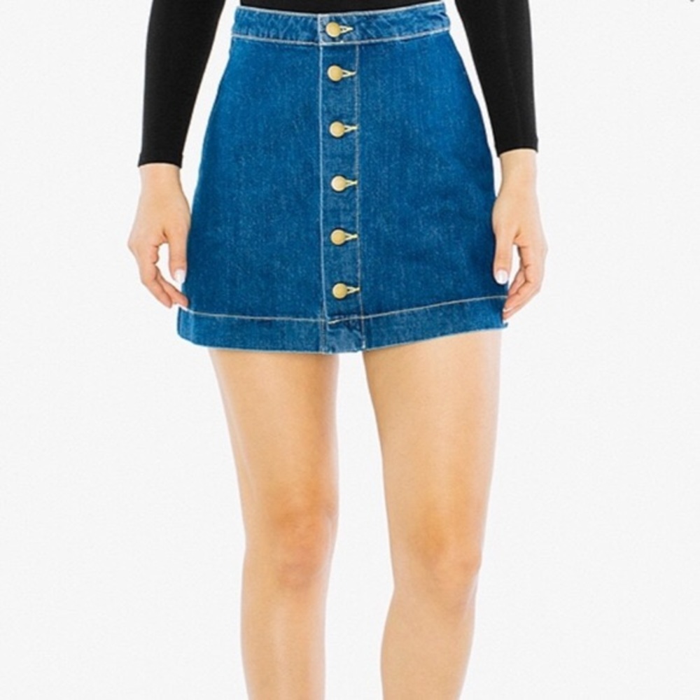 Denim Button Front A-Line Mini Skirt
